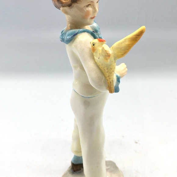 RARE VTG Royal Worcester Porcelain "Boy with Parakeet," White & Blue Figurine - Picture 4 of 7